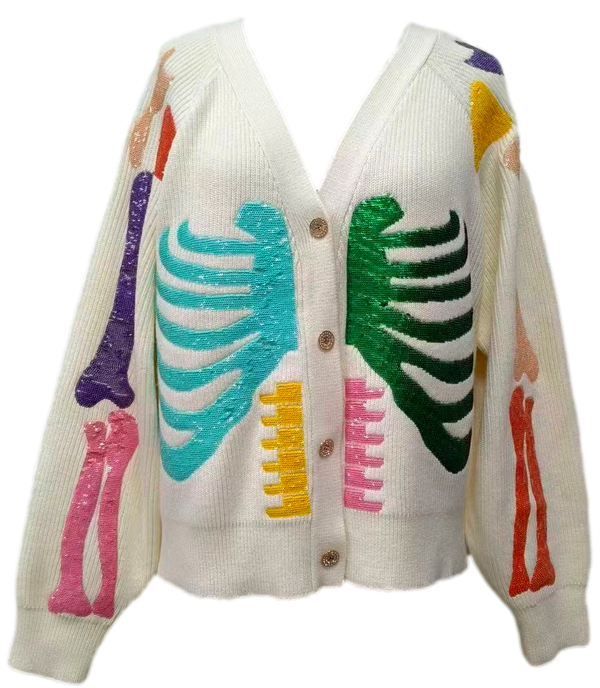Ivory Multi Skeleton Button Up Cardigan- (Women's)