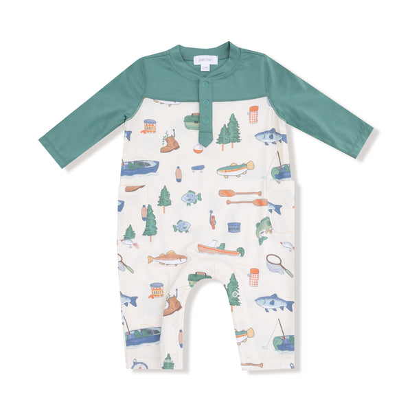 Fishing Things Romper W/ Contrast Sleeves- Frosty Spruce