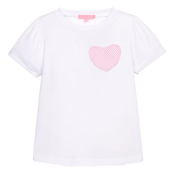 Essential Tee- Pink Seersucker Heart