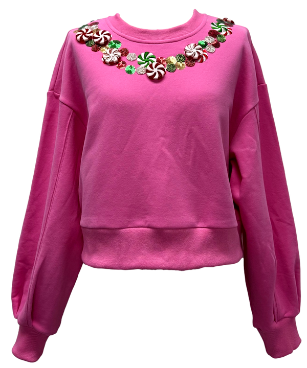 Hot Pink Peppermint Neck Sweatshirt- (Women)