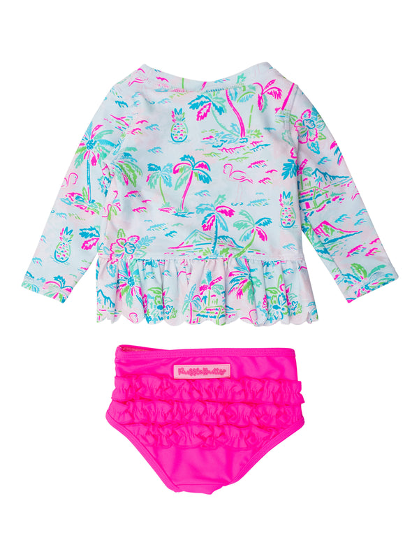 Scalloped L/S Rash Guard 2-Piece- Tropical Resort