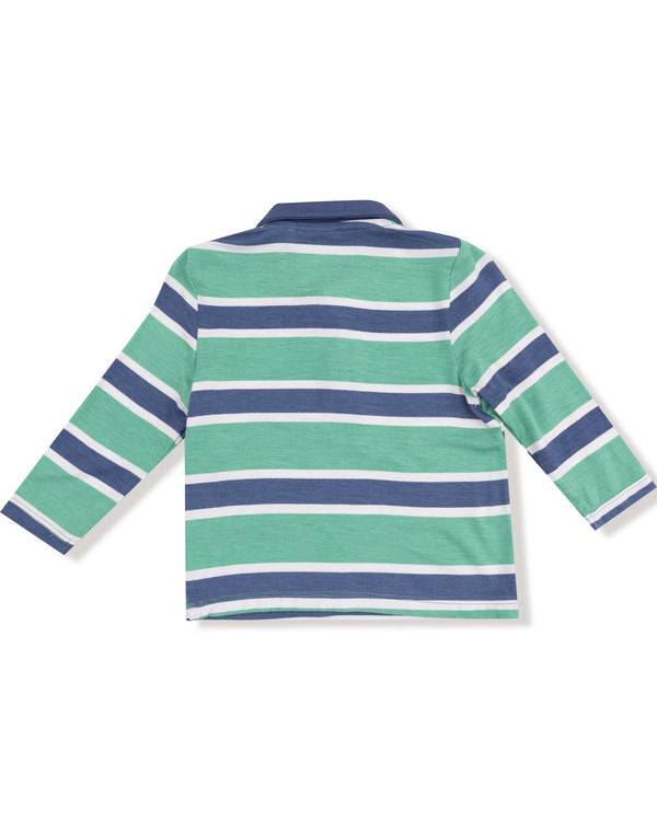 Rugby Stripe Polo L/S Shirt- Green/Navy
