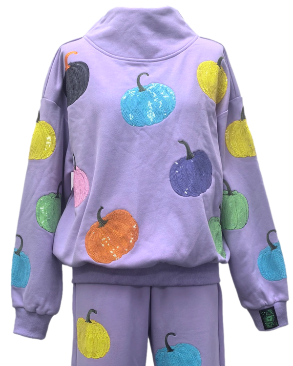 Lavender Multi Pumpkin Mock Neck Sweatshirt- (Women's)