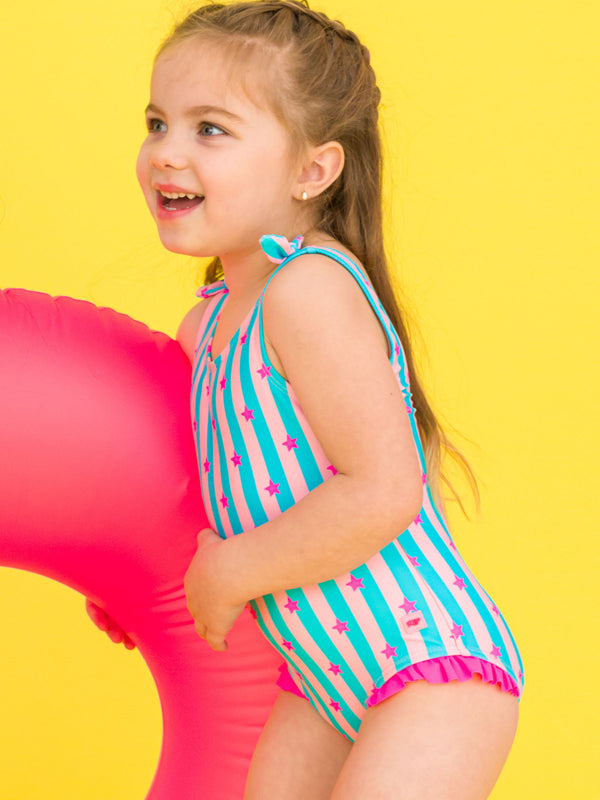 Tie Shoulder One Piece- Neon Star Party