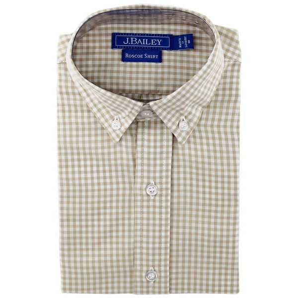 Roscoe Button Down Shirt- Khaki Check