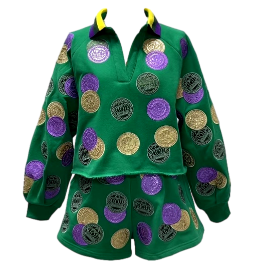 Mardi Gras Doubloons Collar Sweatshirt- (Women's)