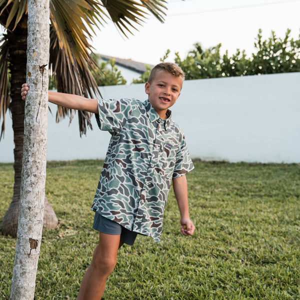 Youth Performance Button Up- Retro Duck Camo