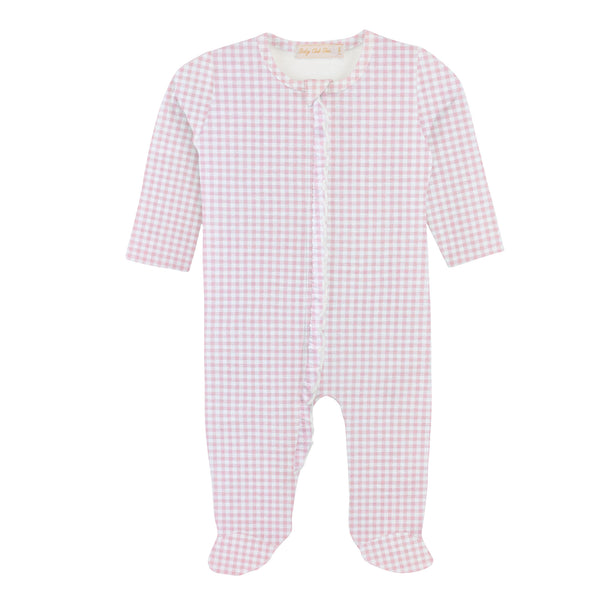Pink Minichecks Zipped Footie W/ Ruffles