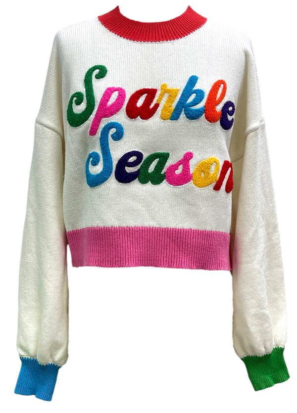 White Colorblock 'sparkle Season' Sweater- (Women's)