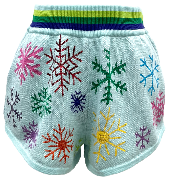 Rainbow Snowflake Knit Shorts- Light Blue (Women's)