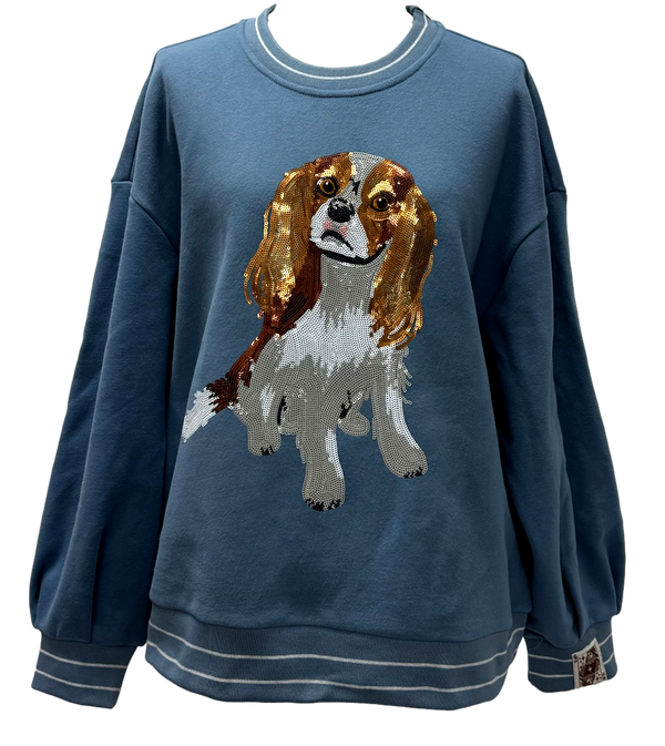 Dusty Blue King Charles Spaniel Sweatshirt- (Women's)