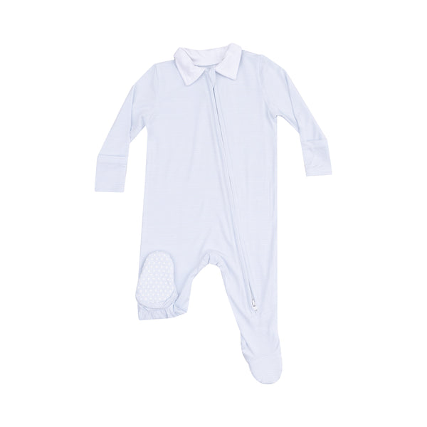 Stripe Blue Polo 2 Way Zipper Footie