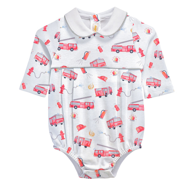 Fire Trucks Printed Bubble W/ Round Collar