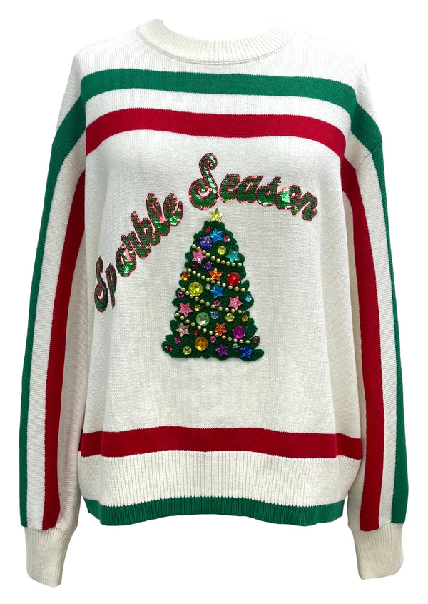 Stripe 'Sparkle Season' LS Sweater- (Women's)