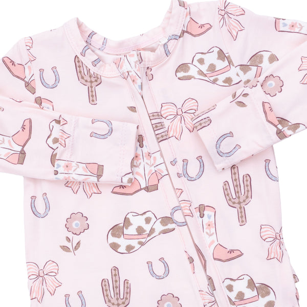 Cowgirl Boots & Bows 2 Way Ruffle Zipper Footie