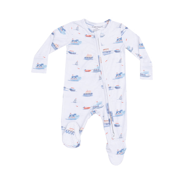 Bubbly Tugboats 2 Way Zipper Footie