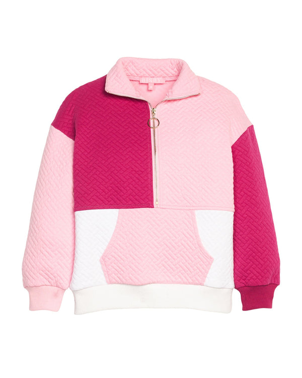Color Block Pullover- Pink & Cranberry Quilted Trellis