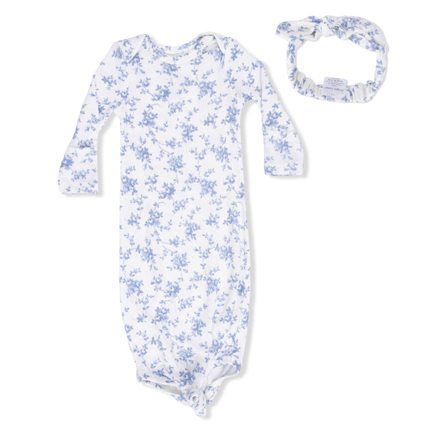 Baby Blue Vines Floral Knotted Gown W/ Headband