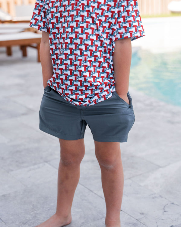 Youth Everyday Short- River Rock Grey- Classic Deer Camo Pocket