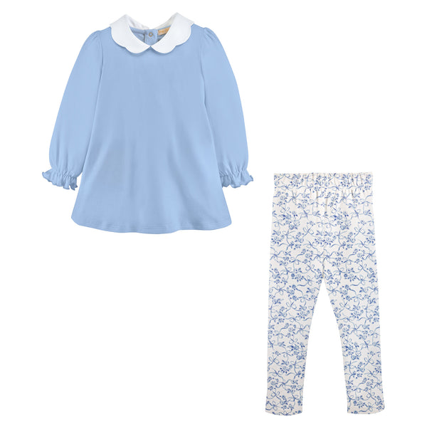Blue Romantic Toile Scalloped Leggings Set