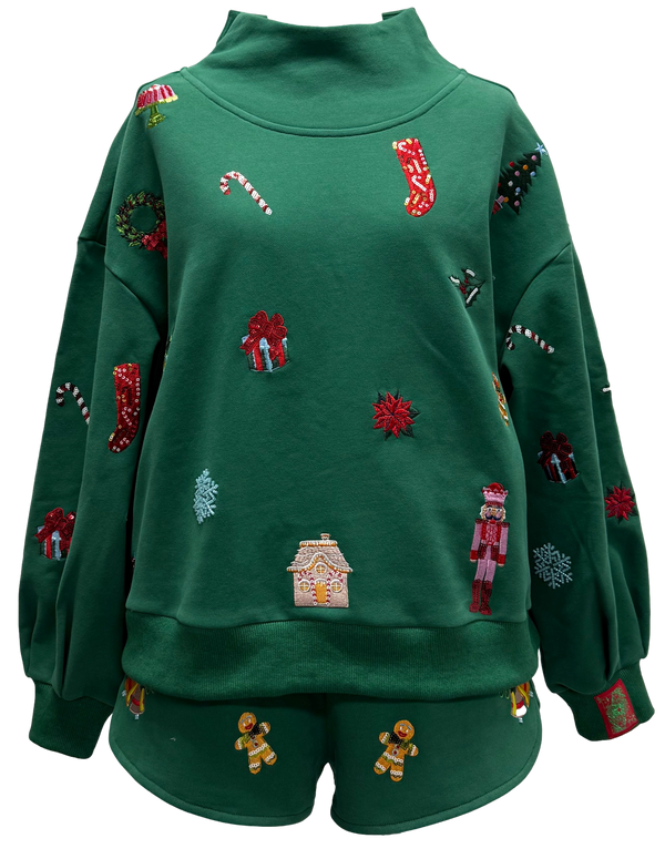 Dark Green Small Christmas Icon Sweatshirt- (Women's)