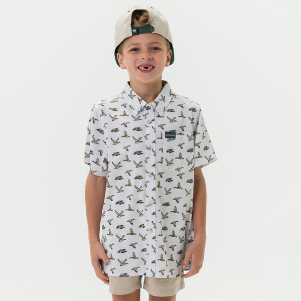Youth Performance Button Up- Flying Mallard Ducks