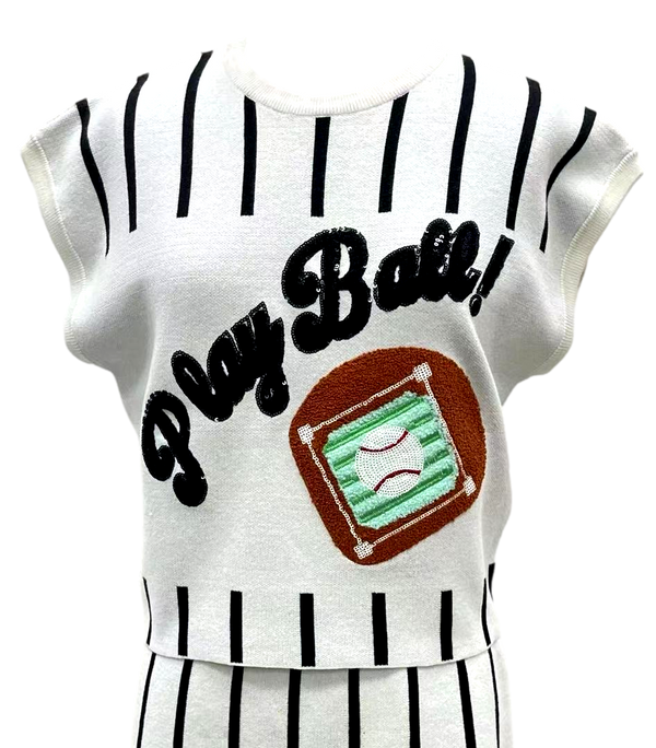 Black & White Stripe 'Play Ball' Top- (Women's)