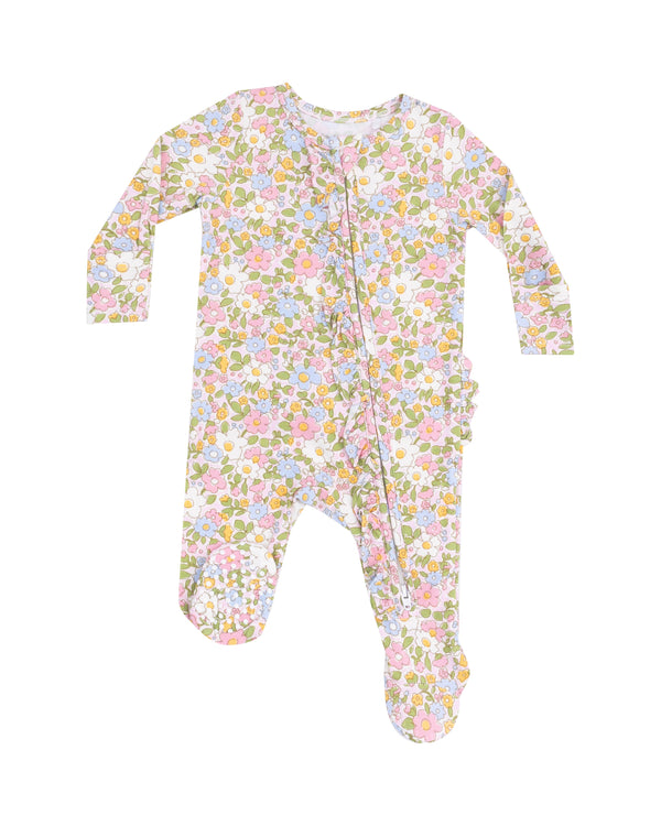 Bubbly Baby Calico Ruffle Zipper Footie- Multi