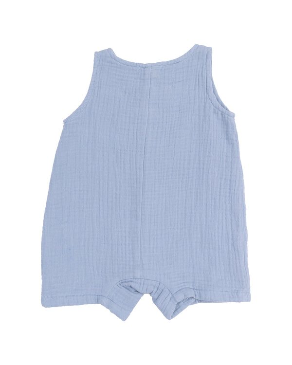 Solid Muslin Sleeveless Romper- Dusty Blue