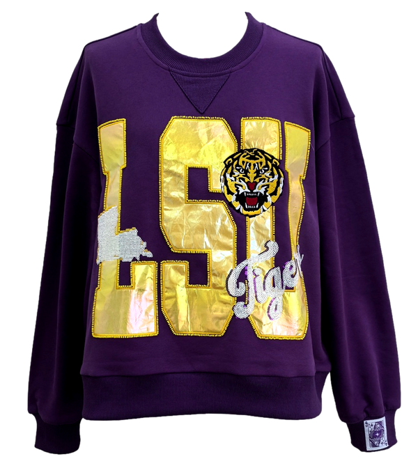 Licensed LSU Metallic Word W/ Icons Sweatshirt- (Women's)