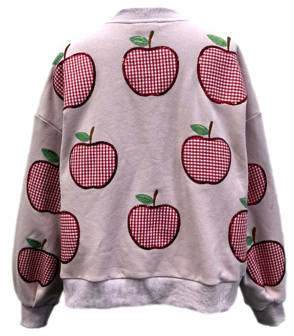 Light Pink & Red Gingham Apple Sweatshirt- (Women's)