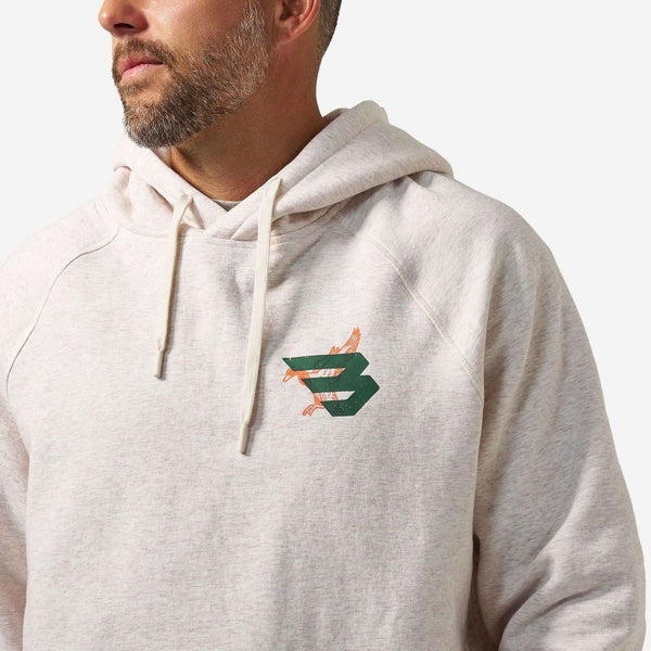 Fleece Hoodie- Duck Flying B (Green) Logo- Heather Oatmeal (Men's)