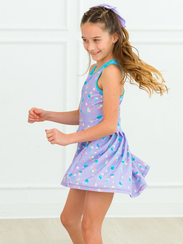 Purple Garden Active Dress W/ Bike Shorts