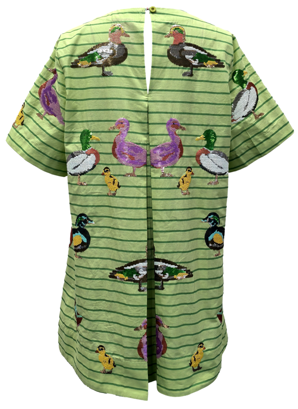 Green Stripe Cotton Duck Dress- (Women's)