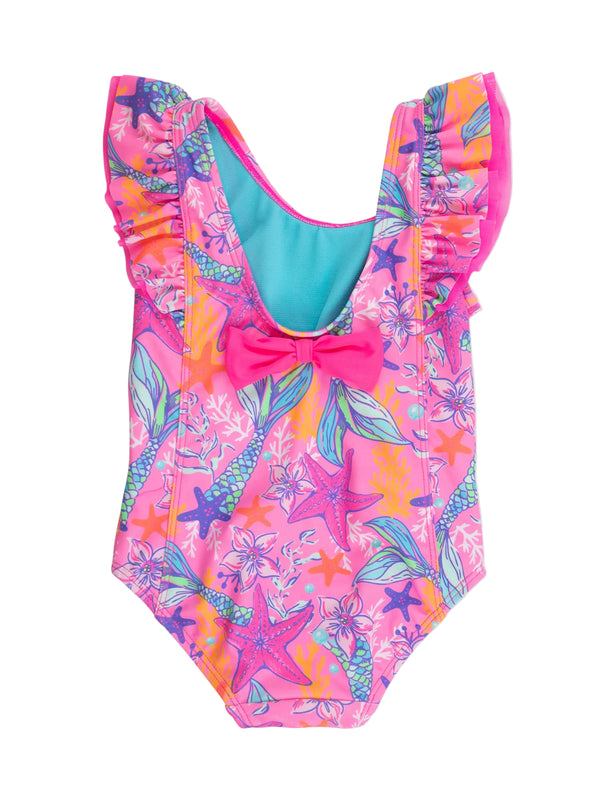 Waterfall One Piece Swimsuit- Neon Shimmer Mermaid