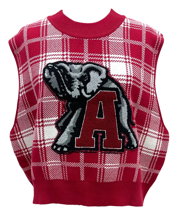 Crimson/White Plaid Alabama Sweater Vest- (Women's)