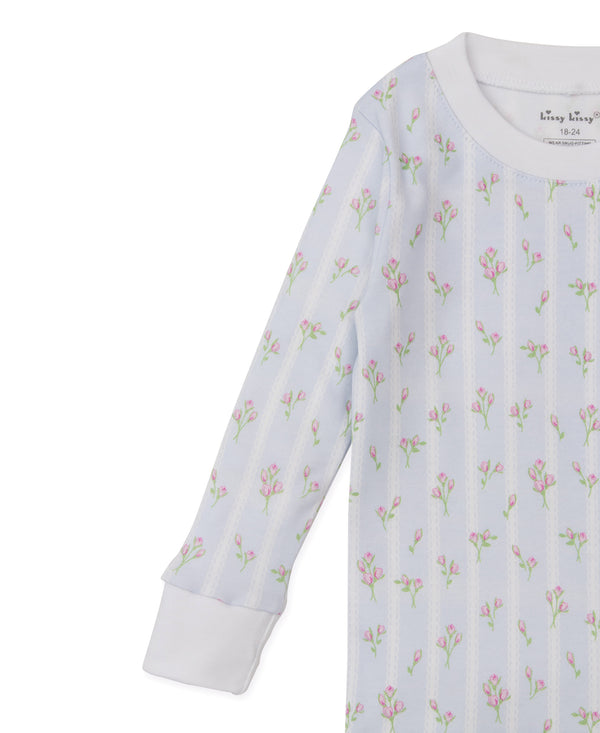Ribbon Stripe Bouquets Pajama Set- Light Blue