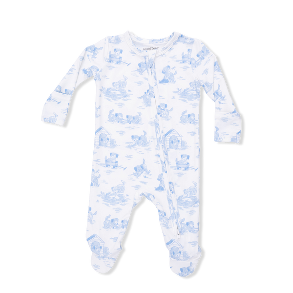 Puppy Toile Blue 2 Way Zipper Footie