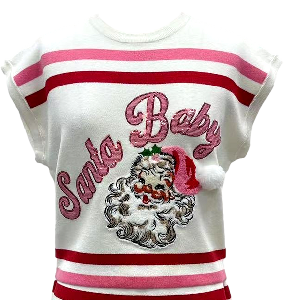 Stripe 'Santa Baby' Fuzzy Santa Top- (Women's)