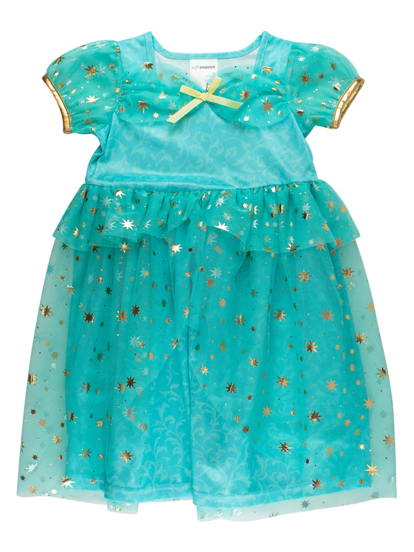 Teal Golden Princess Dress-Up Puff Sleeve Nightgown