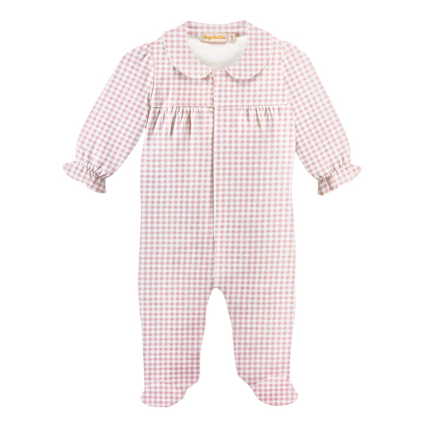 Pink Minichecks Footie W/ Round Collar