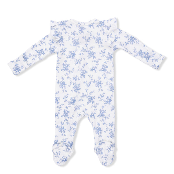 Baby Blue Vines Floral 2 Way Ruffle Sleeve Zipper Footie
