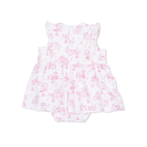 Puppy Toile Pink Ruffle Bodysuit Dress