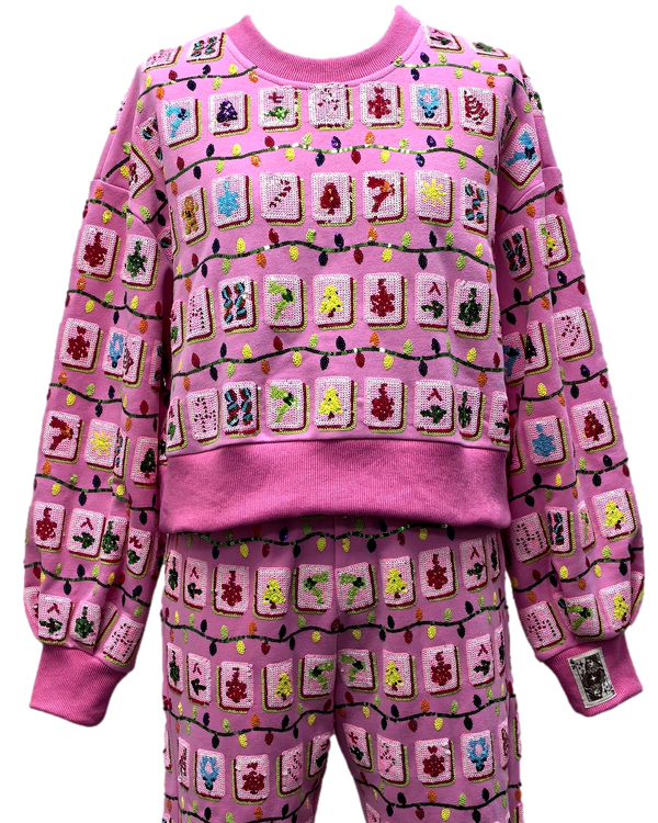 Pink Christmas Mahjong Tile Sweatshirt- (Women's)