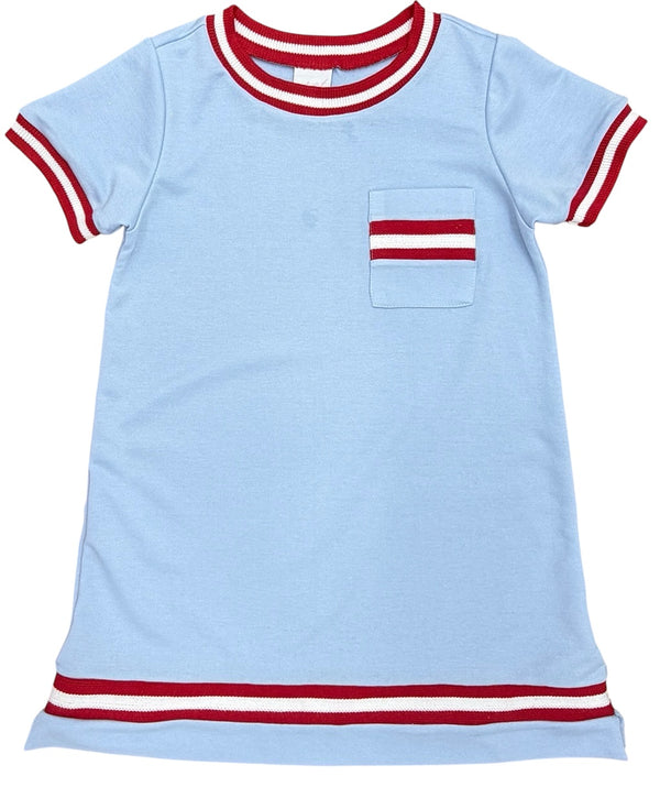 Game Day Dress- Light Blue W/ Red & White Ribbon
