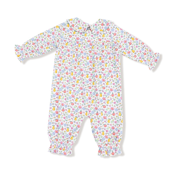 Fall Fruit Floral Smocked L/S Romper W/ Peter Pan Collar