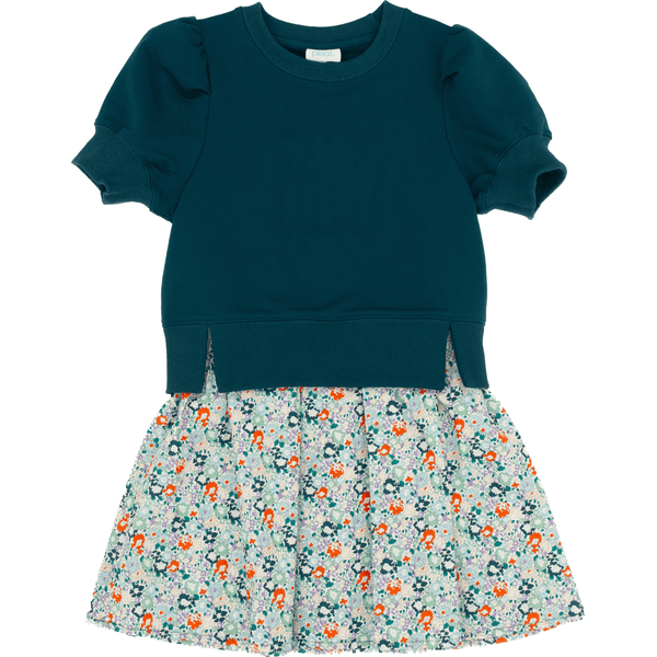 Clara Combo Dress- Teal Floral