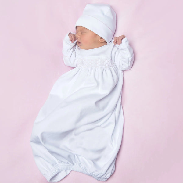 Essentials Smocked Gown with Pink Trim