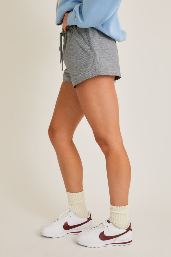 Waist Tie Check Shorts- Black