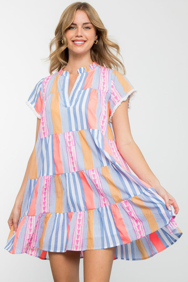 V-Neck Striped Pattern Dress